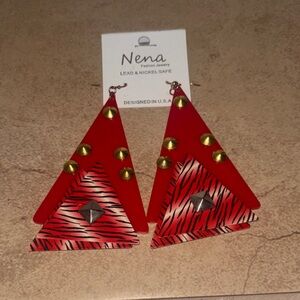 Nena Red and Gold Triangle Earrings